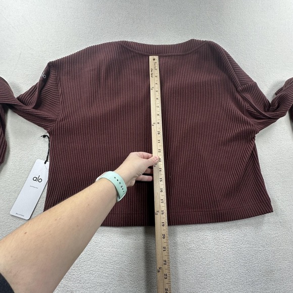 Alo Yoga Pullover Womens Large Brown Muse V-Neck Ribbed Cropped Lounge Top - Picture 10 of 12